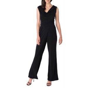 Beige by ECI Women's Size PM Black Cowl Neck Zip and Tie Back Jumpsuit NWT